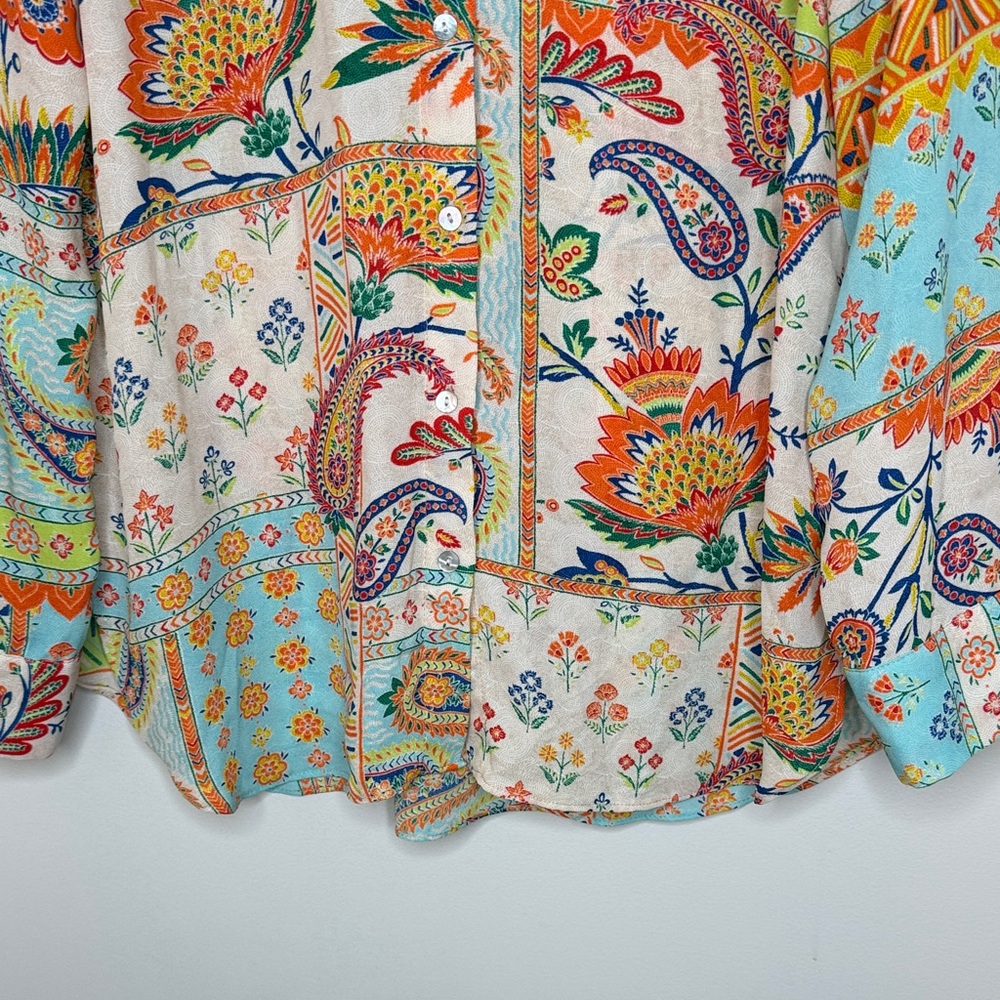 Rose & Olive Multicolor Paisley Button Down Retro Boho Shirt - Picture 7 of 12
